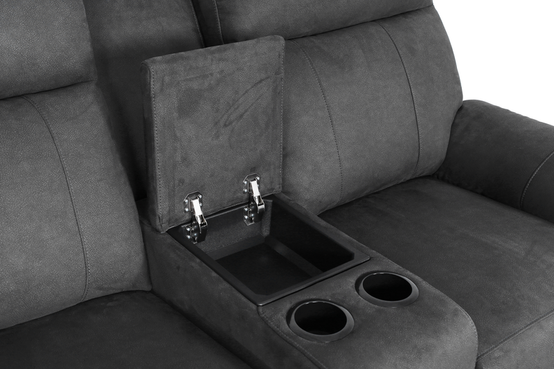 Causeuse à inclinaison manuelle contemporaine Eddie de 71,7 po en suédine avec console de rangement - gris foncé 