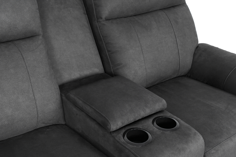 Causeuse à inclinaison manuelle contemporaine Eddie de 71,7 po en suédine avec console de rangement - gris foncé 