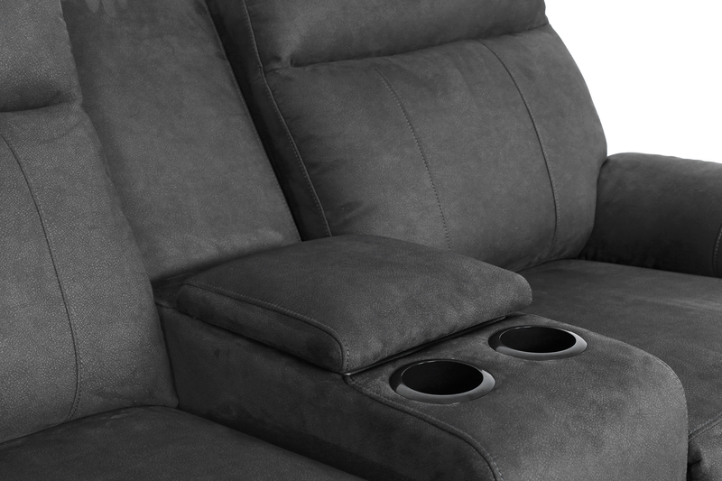 Causeuse à inclinaison manuelle contemporaine Eddie de 71,7 po en suédine avec console de rangement - gris foncé 