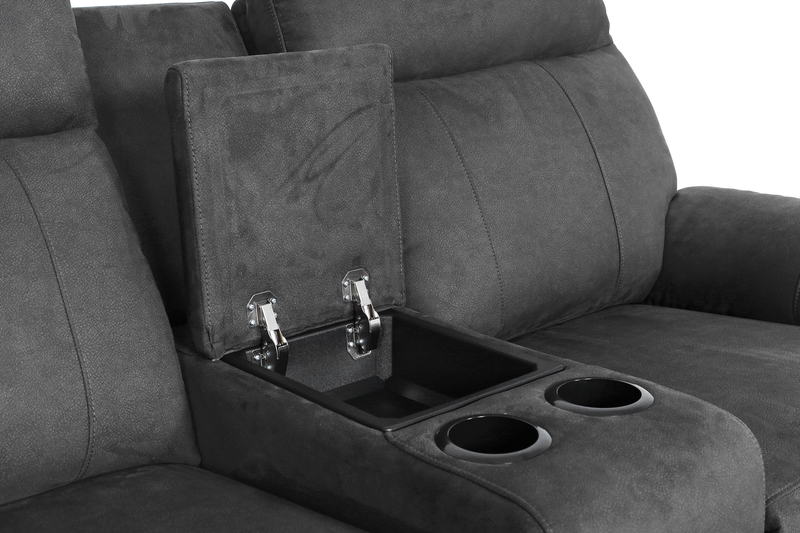 Causeuse à inclinaison manuelle contemporaine Eddie de 71,7 po en suédine avec console de rangement - gris foncé 