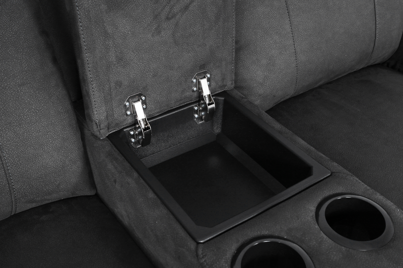 Causeuse à inclinaison manuelle contemporaine Eddie de 71,7 po en suédine avec console de rangement - gris foncé 