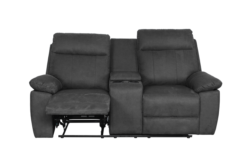 Causeuse à inclinaison manuelle contemporaine Eddie de 71,7 po en suédine avec console de rangement - gris foncé 