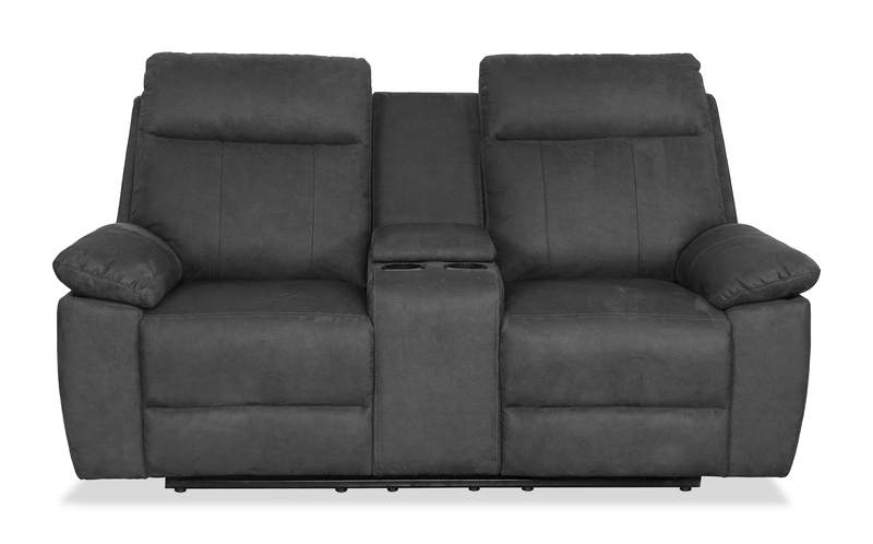 Causeuse à inclinaison manuelle contemporaine Eddie de 71,7 po en suédine avec console de rangement - gris foncé 
