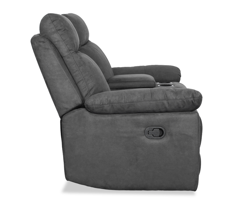 Causeuse à inclinaison manuelle contemporaine Eddie de 71,7 po en suédine avec console de rangement - gris foncé 
