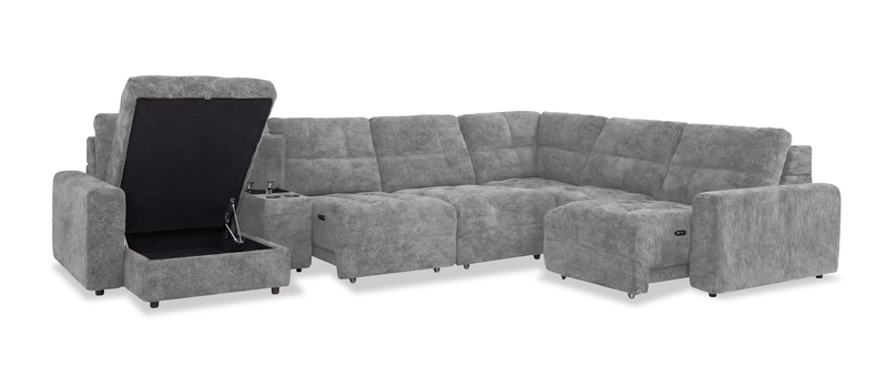Sofa sectionnel modulaire à coulissement électrique de gauche Elevate de Scott Living 7 pièces en tissu de chenille avec rangement - gris