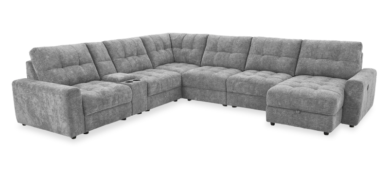 Sofa sectionnel modulaire à coulissement électrique de droite Elevate de Scott Living 7 pièces en tissu de chenille avec rangement - gris