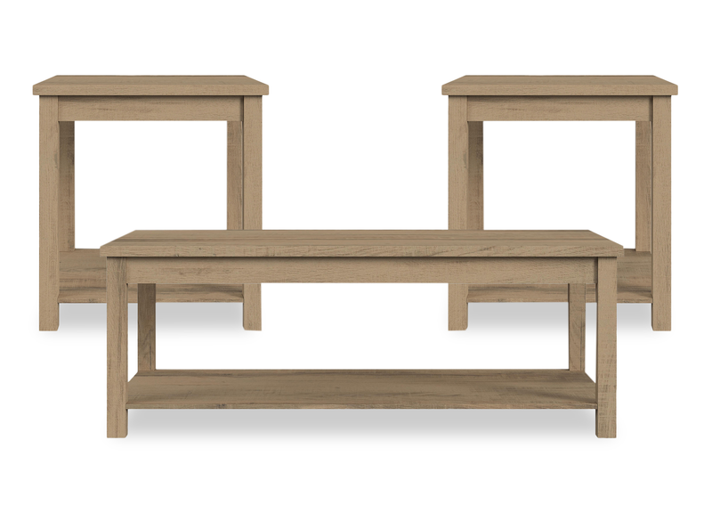 Ensemble de 3 tables contemporaines Eleanor de 48 po, table à café et 2 tables de bout - brun