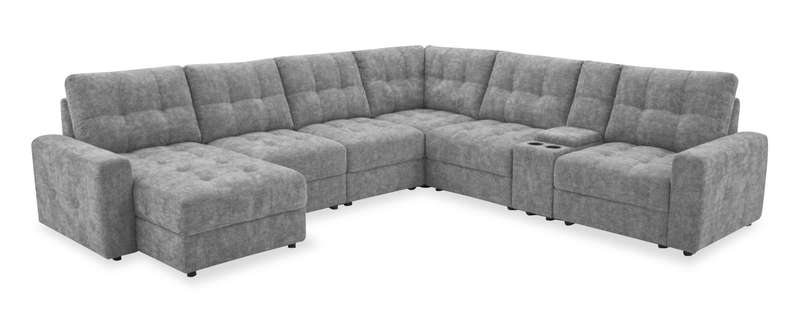Sofa sectionnel modulaire à coulissement et inclinaison électriques de gauche Elevate de Scott Living 7 pièces en tissu de chenille - gris