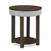 Table de bout ronde rustique Elroy de 21 po avec dessus relevable et tablette - brune et grise avec bordure en tissu