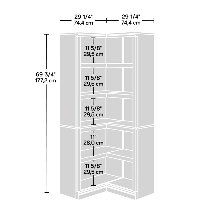Bibliothèque en coin Elven de 29,25 po avec 5 tablettes ouvertes - marron blanchi