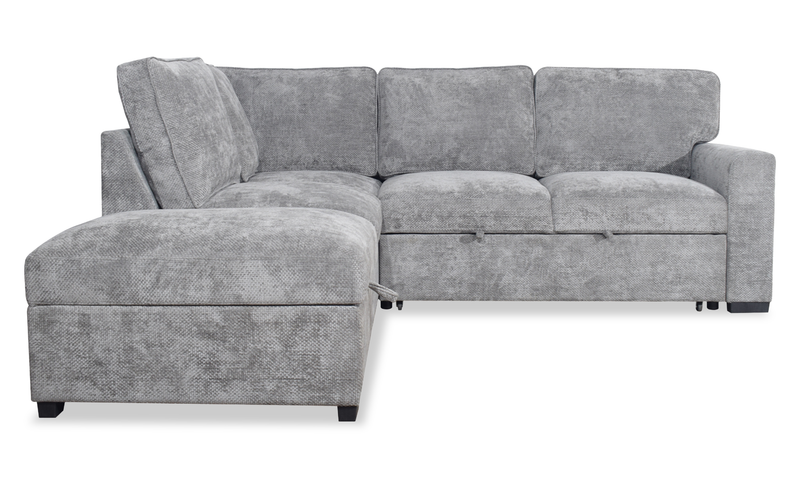 Sofa-lit sectionnel de gauche Emerie 3 pièces en chenille avec pouf de rangement - gris