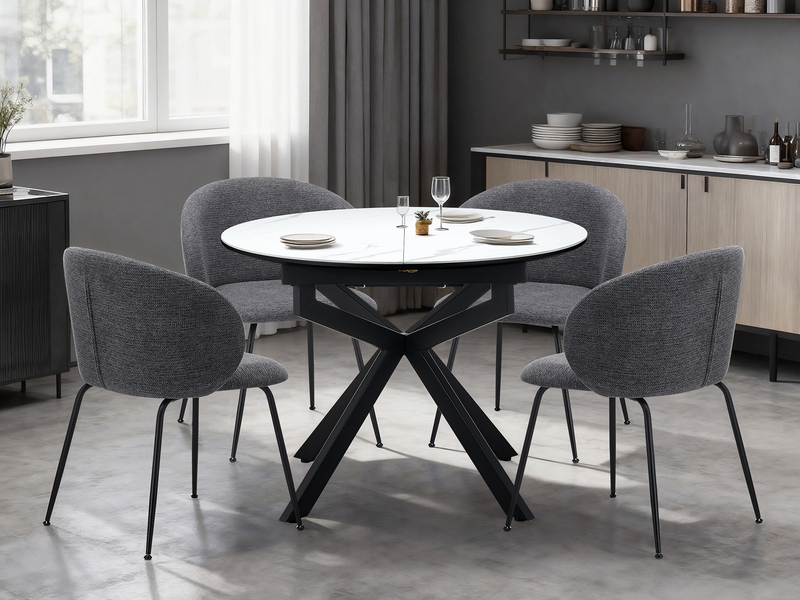 Chaise de salle à manger Evita en métal avec coussin de siège et dossier en tissu - grise