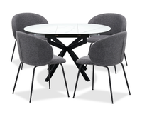 Ensemble de salle à manger Evita 5 pièces en pierre frittée avec table ronde de 41 po à 54 po (L) avec rallonge et 4 chaises grises - gris et noir