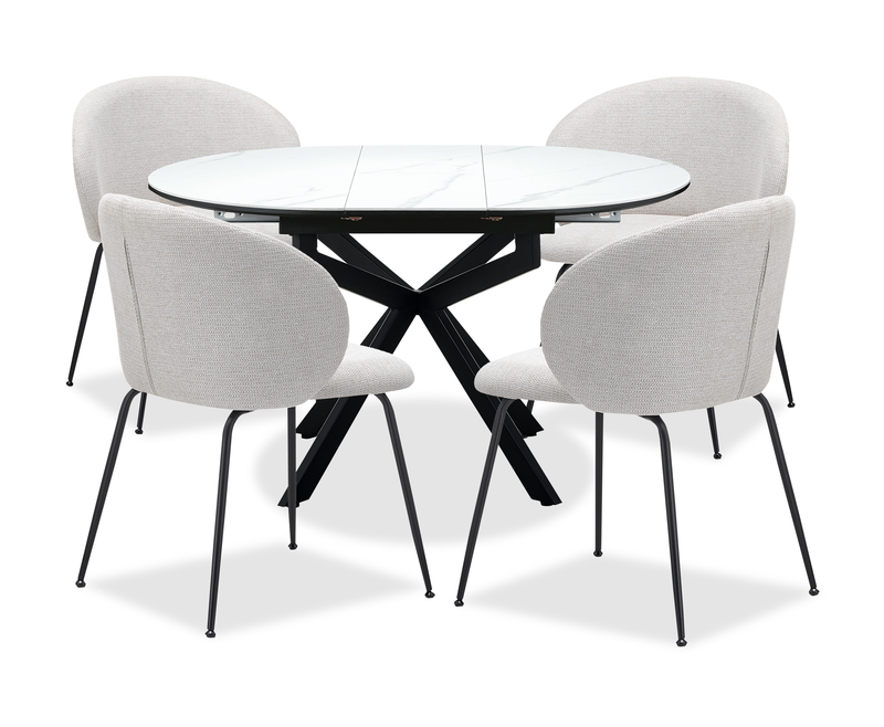 Ensemble de salle à manger Evita 5 pièces en pierre frittée avec table ronde de 41 po à 54 po (L) avec rallonge et 4 chaises beige - gris et noir 