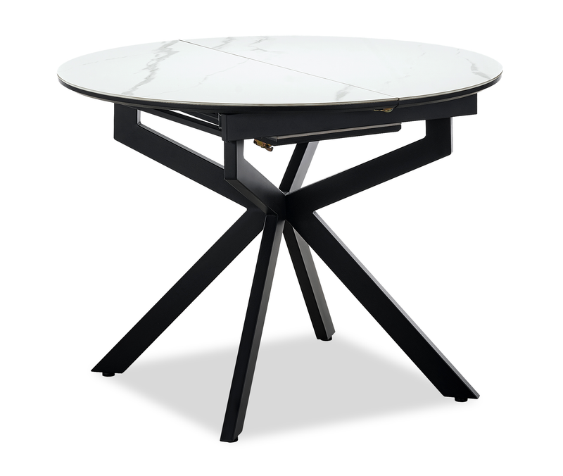 Table de salle à manger ronde Evita de 41 po à 54 po (L) en métal avec rallonge et dessus en pierre frittée - grise et noire