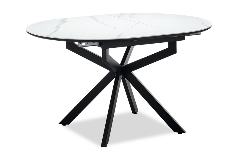 Table de salle à manger ronde Evita de 41 po à 54 po (L) en métal avec rallonge et dessus en pierre frittée - grise et noire