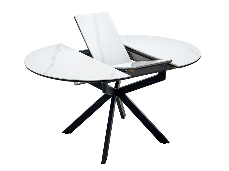 Table de salle à manger ronde Evita de 41 po à 54 po (L) en métal avec rallonge et dessus en pierre frittée - grise et noire