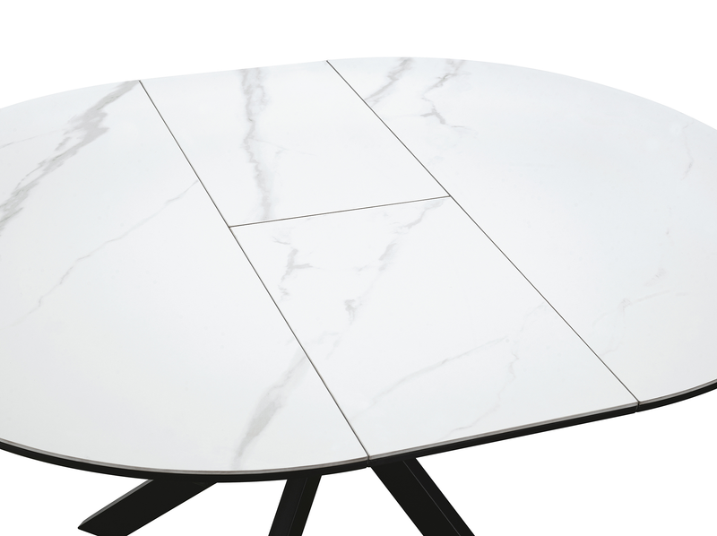 Table de salle à manger ronde Evita de 41 po à 54 po (L) en métal avec rallonge et dessus en pierre frittée - grise et noire