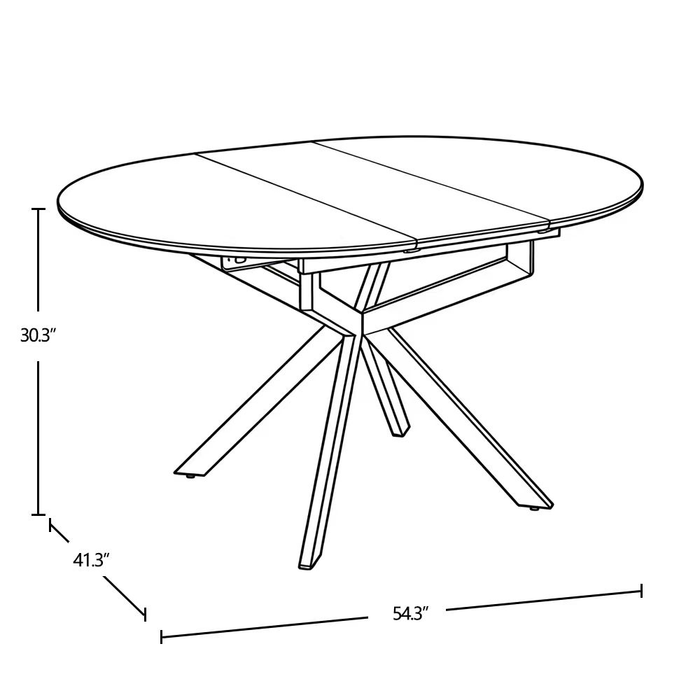 Table de salle à manger ronde Evita de 41 po à 54 po (L) en métal avec rallonge et dessus en pierre frittée - grise et noire