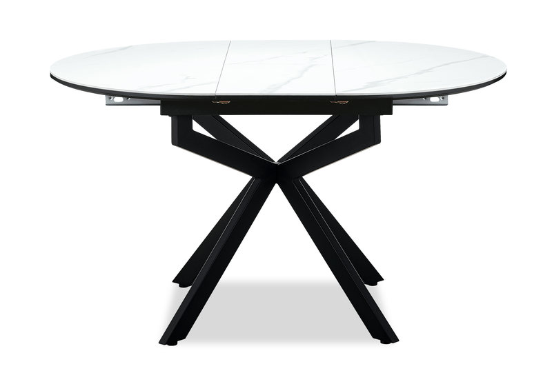 Table de salle à manger ronde Evita de 41 po à 54 po (L) en métal avec rallonge et dessus en pierre frittée - grise et noire