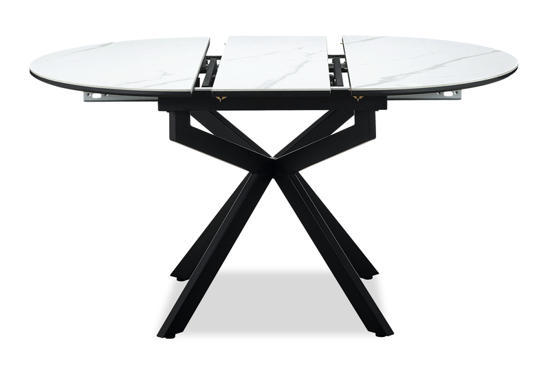 Table de salle à manger ronde Evita de 41 po à 54 po (L) en métal avec rallonge et dessus en pierre frittée - grise et noire