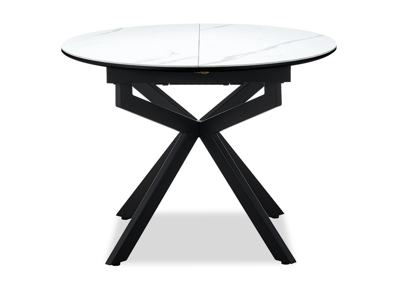 Table de salle à manger ronde Evita de 41 po à 54 po (L) en métal avec rallonge et dessus en pierre frittée - grise et noire