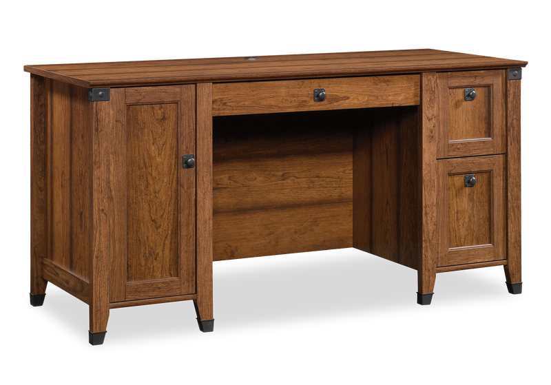 Bureau Forge de 59,06 po à 3 tiroirs avec système de gestion des câbles - cerisier de Washington