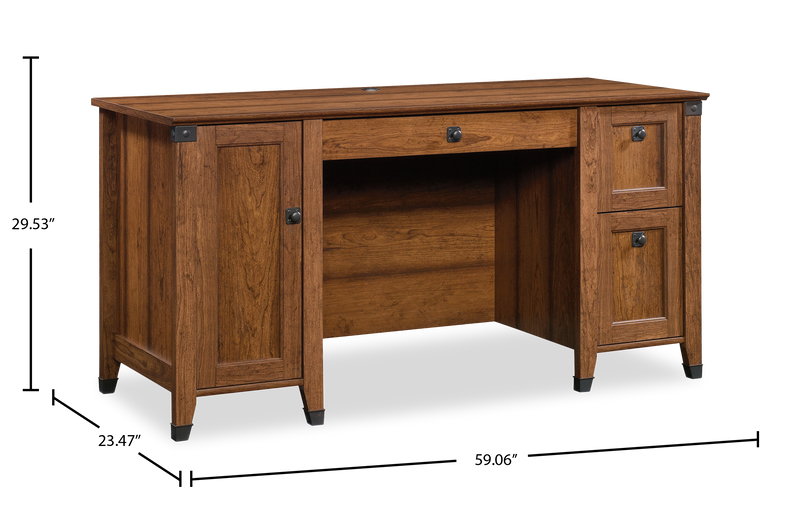 Bureau Forge de 59,06 po à 3 tiroirs avec système de gestion des câbles - cerisier de Washington