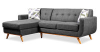  Sofa sectionnel gauche Freeman de Kort & Co. 2 pièces de po en tissu d’apparence lin avec pattes en bois - gris anthracite