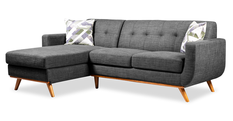Sofa sectionnel gauche Freeman de Kort & Co. 2 pièces de po en tissu d’apparence lin avec pattes en bois - gris anthracite