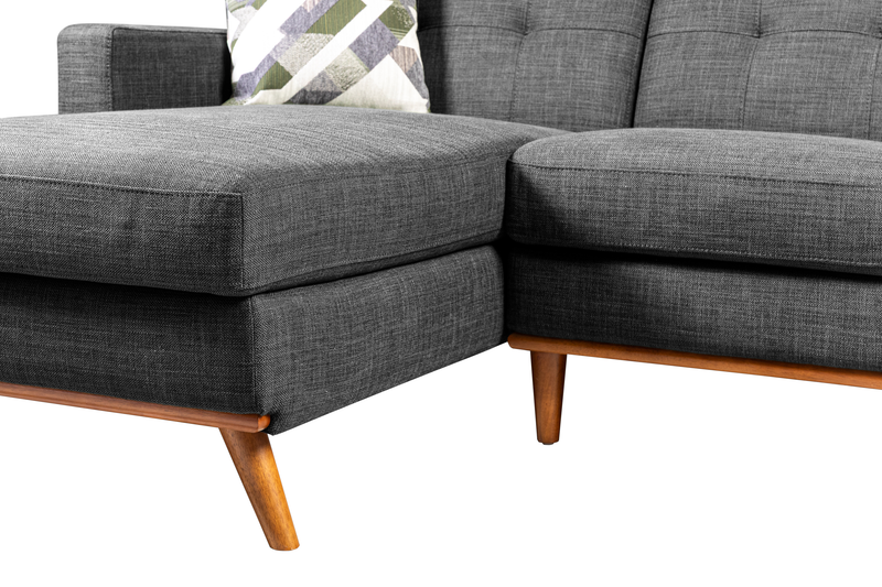 Sofa sectionnel gauche Freeman de Kort & Co. 2 pièces de po en tissu d’apparence lin avec pattes en bois - gris anthracite