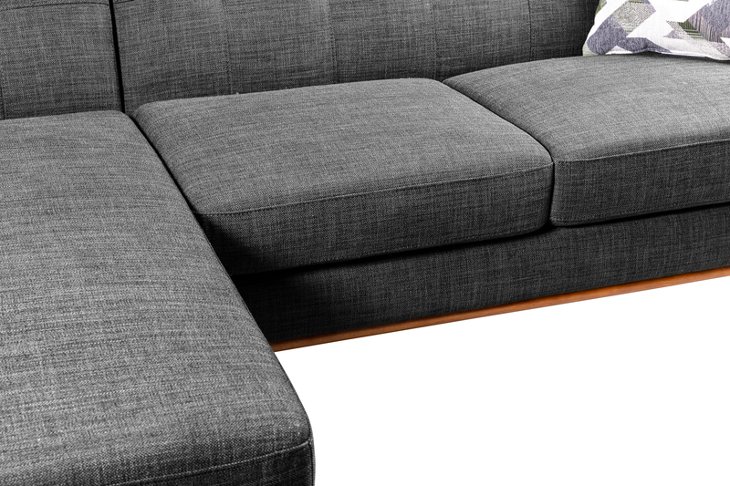Sofa sectionnel gauche Freeman de Kort & Co. 2 pièces de po en tissu d’apparence lin avec pattes en bois - gris anthracite
