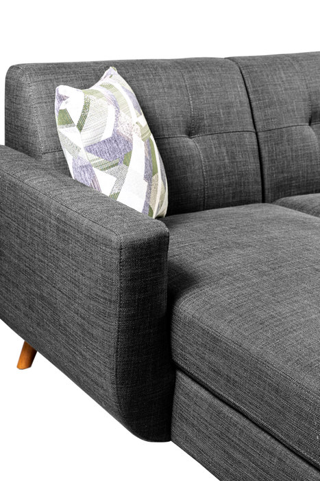 Sofa sectionnel gauche Freeman de Kort & Co. 2 pièces de po en tissu d’apparence lin avec pattes en bois - gris anthracite