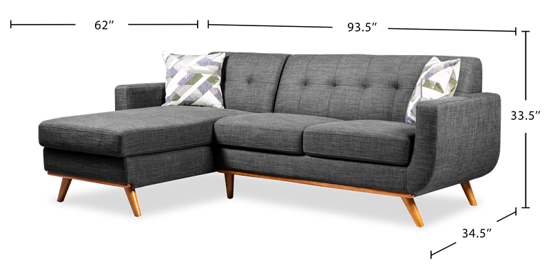Sofa sectionnel gauche Freeman de Kort & Co. 2 pièces de po en tissu d’apparence lin avec pattes en bois - gris anthracite