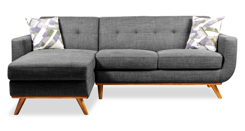 Sofa sectionnel gauche Freeman de Kort & Co. 2 pièces de po en tissu d’apparence lin avec pattes en bois - gris anthracite