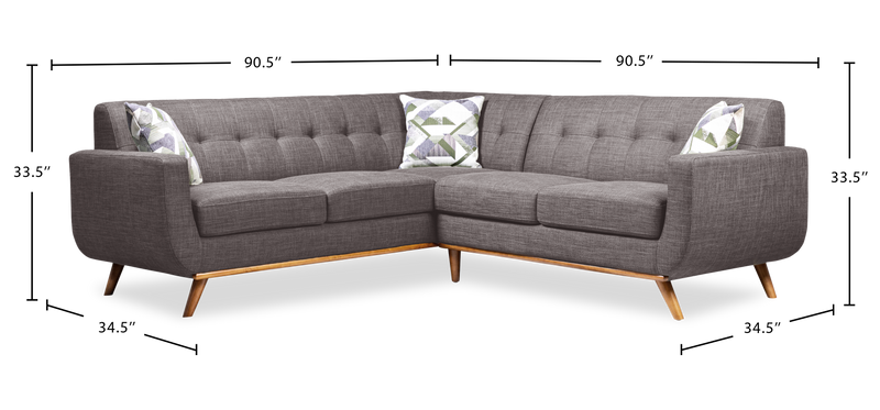 Sofa sectionnel Freeman de Kort & Co. 2 pièces po en tissu d’apparence lin avec pattes en bois - gris anthracite