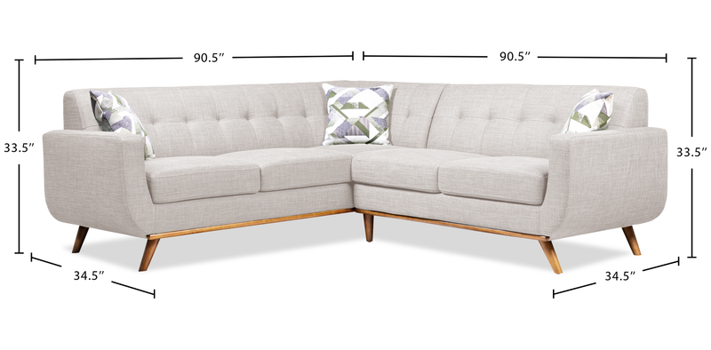 Sofa sectionnel Freeman de Kort & Co. 2 pièces po en tissu d’apparence lin avec pattes en bois - blanc colombe