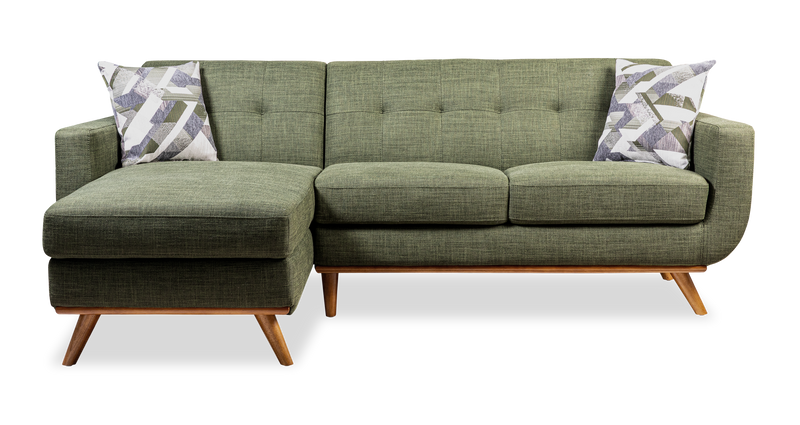 Sofa sectionnel gauche Freeman de Kort & Co. 2 pièces de po en tissu d’apparence lin avec pattes en bois - vert avocat