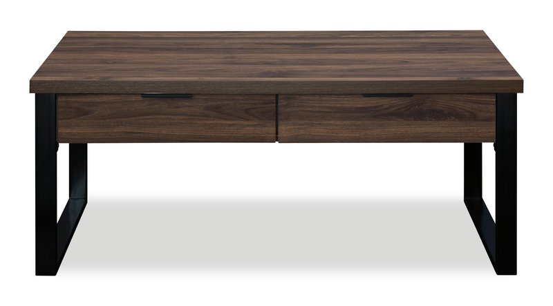 Table à café contemporaine Griffin de 46 po avec 2 tiroirs - brun foncé