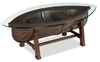 Table à café éclectique Hatfield de 52 po avec dessus en verre et base de style canoë - chêne foncé