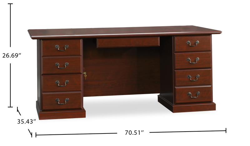 Bureau de direction Heritage de 70,51 po à 4 tiroirs - cerisier classique