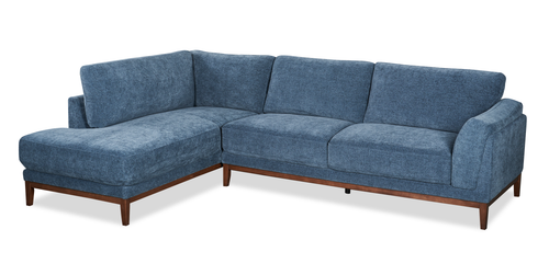  Sofa sectionnel de gauche Horizon 2 pièces en tissu avec base et pattes en bois - bleu marine