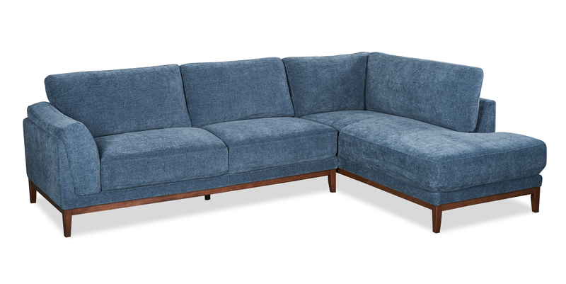 Sofa sectionnel de droite Horizon 2 pièces en tissu avec base et pattes en bois - bleu marine