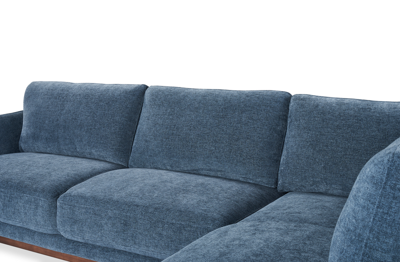 Sofa sectionnel de droite Horizon 2 pièces en tissu avec base et pattes en bois - bleu marine