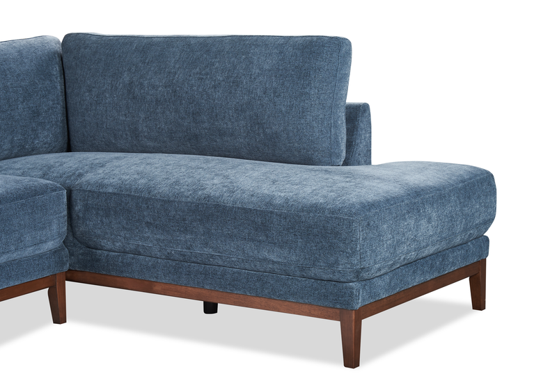 Sofa sectionnel de droite Horizon 2 pièces en tissu avec base et pattes en bois - bleu marine