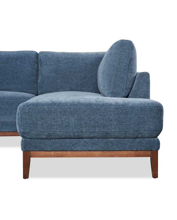 Sofa sectionnel de droite Horizon 2 pièces en tissu avec base et pattes en bois - bleu marine
