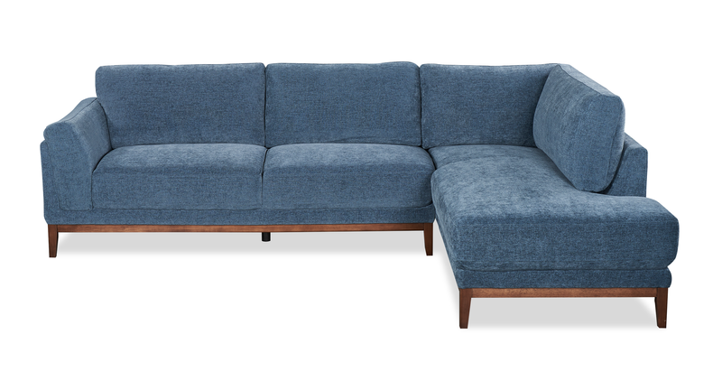 Sofa sectionnel de droite Horizon 2 pièces en tissu avec base et pattes en bois - bleu marine