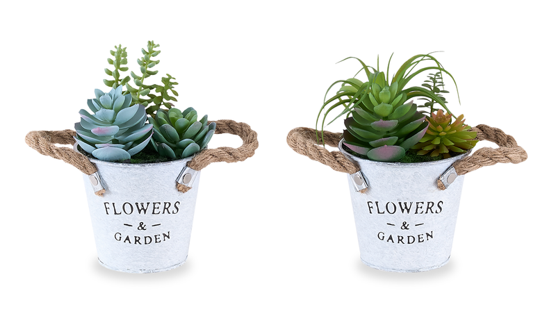 Plante grasse artificielle de 7 po en pot de 5 po en métal - ensemble de 2