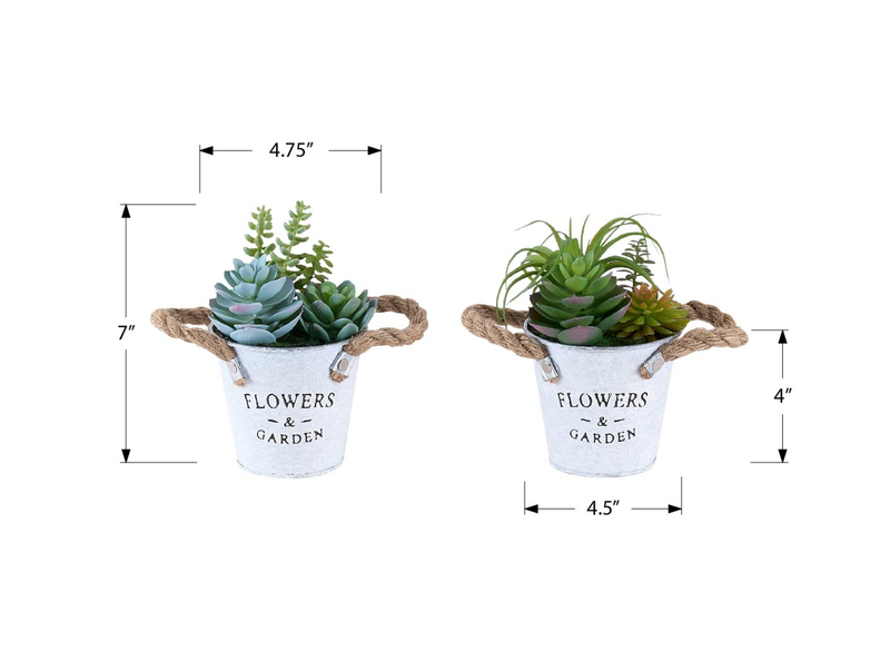 Plante grasse artificielle de 7 po en pot de 5 po en métal - ensemble de 2