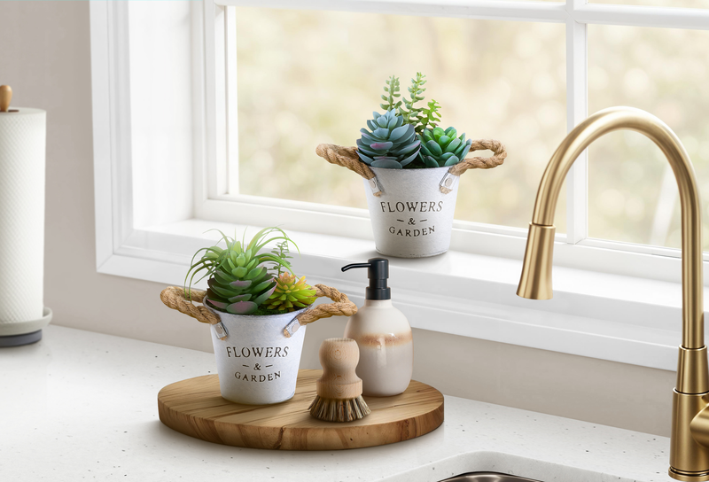 Plante grasse artificielle de 7 po en pot de 5 po en métal - ensemble de 2